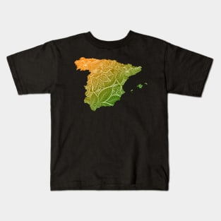 Colorful mandala art map of Spain with text in green and orange Kids T-Shirt